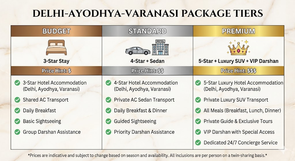 Delhi-Ayodhya-Varanasi Package Tiers